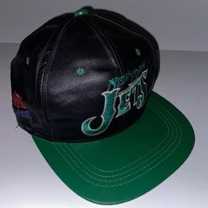Vintage RARE Leather NY Jets Spell Out Snapback